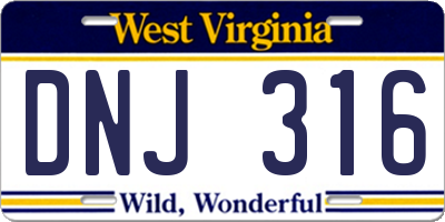 WV license plate DNJ316