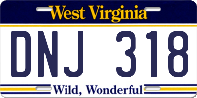 WV license plate DNJ318