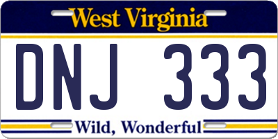 WV license plate DNJ333