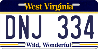 WV license plate DNJ334