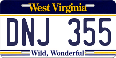 WV license plate DNJ355