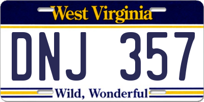 WV license plate DNJ357