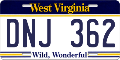 WV license plate DNJ362