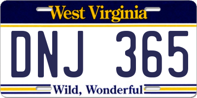 WV license plate DNJ365