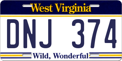 WV license plate DNJ374
