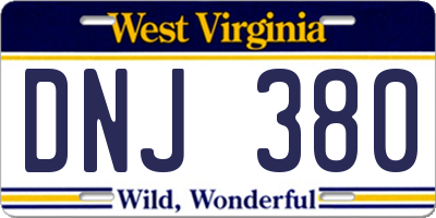 WV license plate DNJ380