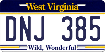 WV license plate DNJ385