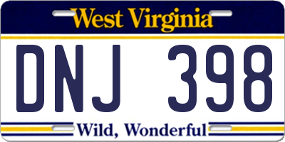 WV license plate DNJ398