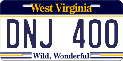 WV license plate DNJ400