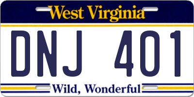 WV license plate DNJ401