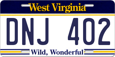 WV license plate DNJ402