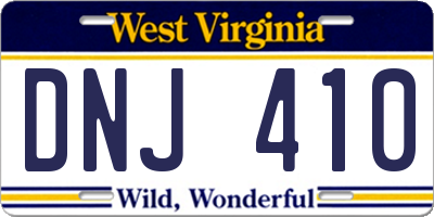 WV license plate DNJ410