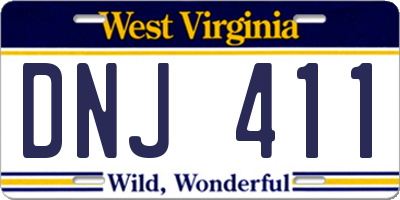 WV license plate DNJ411