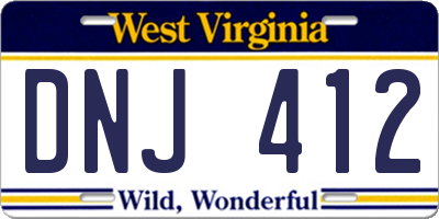 WV license plate DNJ412