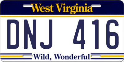 WV license plate DNJ416