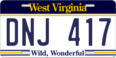 WV license plate DNJ417