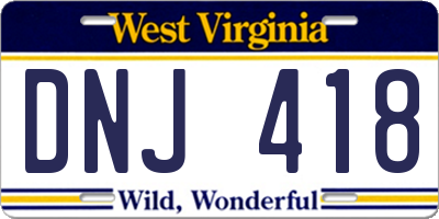 WV license plate DNJ418