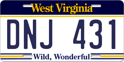 WV license plate DNJ431