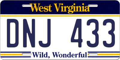 WV license plate DNJ433