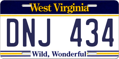WV license plate DNJ434