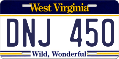 WV license plate DNJ450