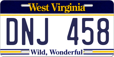 WV license plate DNJ458
