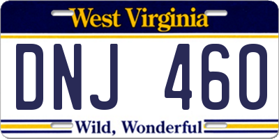 WV license plate DNJ460