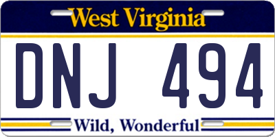 WV license plate DNJ494