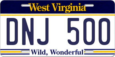 WV license plate DNJ500
