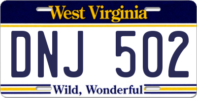 WV license plate DNJ502