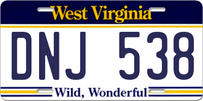 WV license plate DNJ538