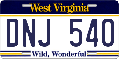 WV license plate DNJ540