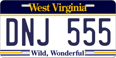 WV license plate DNJ555