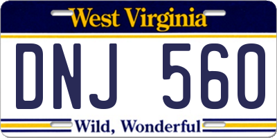 WV license plate DNJ560