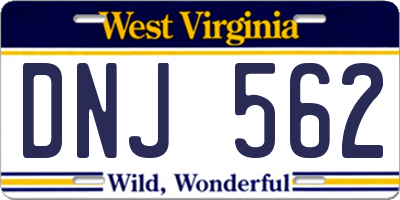 WV license plate DNJ562