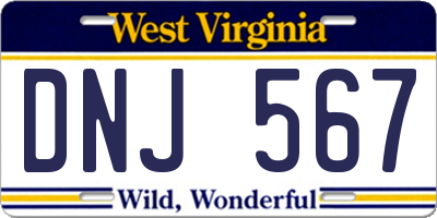 WV license plate DNJ567