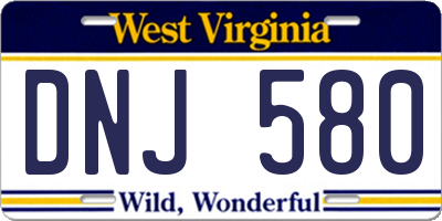 WV license plate DNJ580