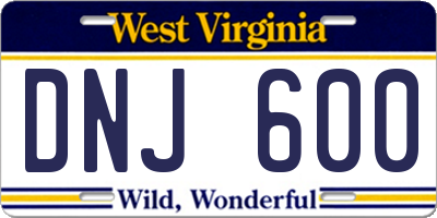 WV license plate DNJ600