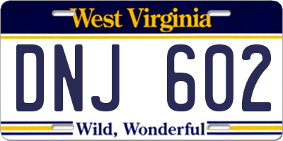 WV license plate DNJ602