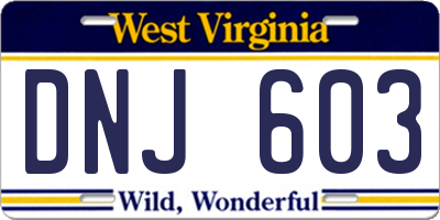 WV license plate DNJ603