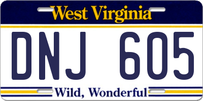 WV license plate DNJ605