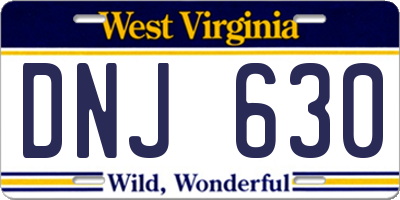 WV license plate DNJ630