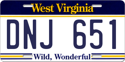 WV license plate DNJ651