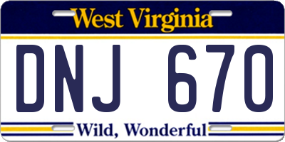 WV license plate DNJ670
