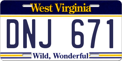 WV license plate DNJ671