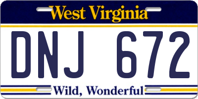 WV license plate DNJ672