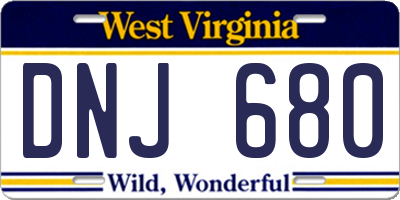 WV license plate DNJ680