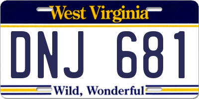 WV license plate DNJ681