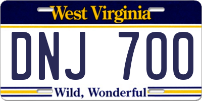 WV license plate DNJ700