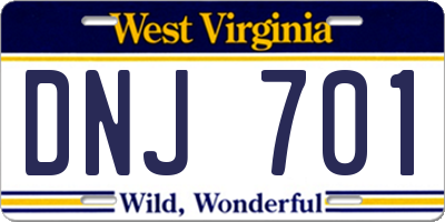 WV license plate DNJ701